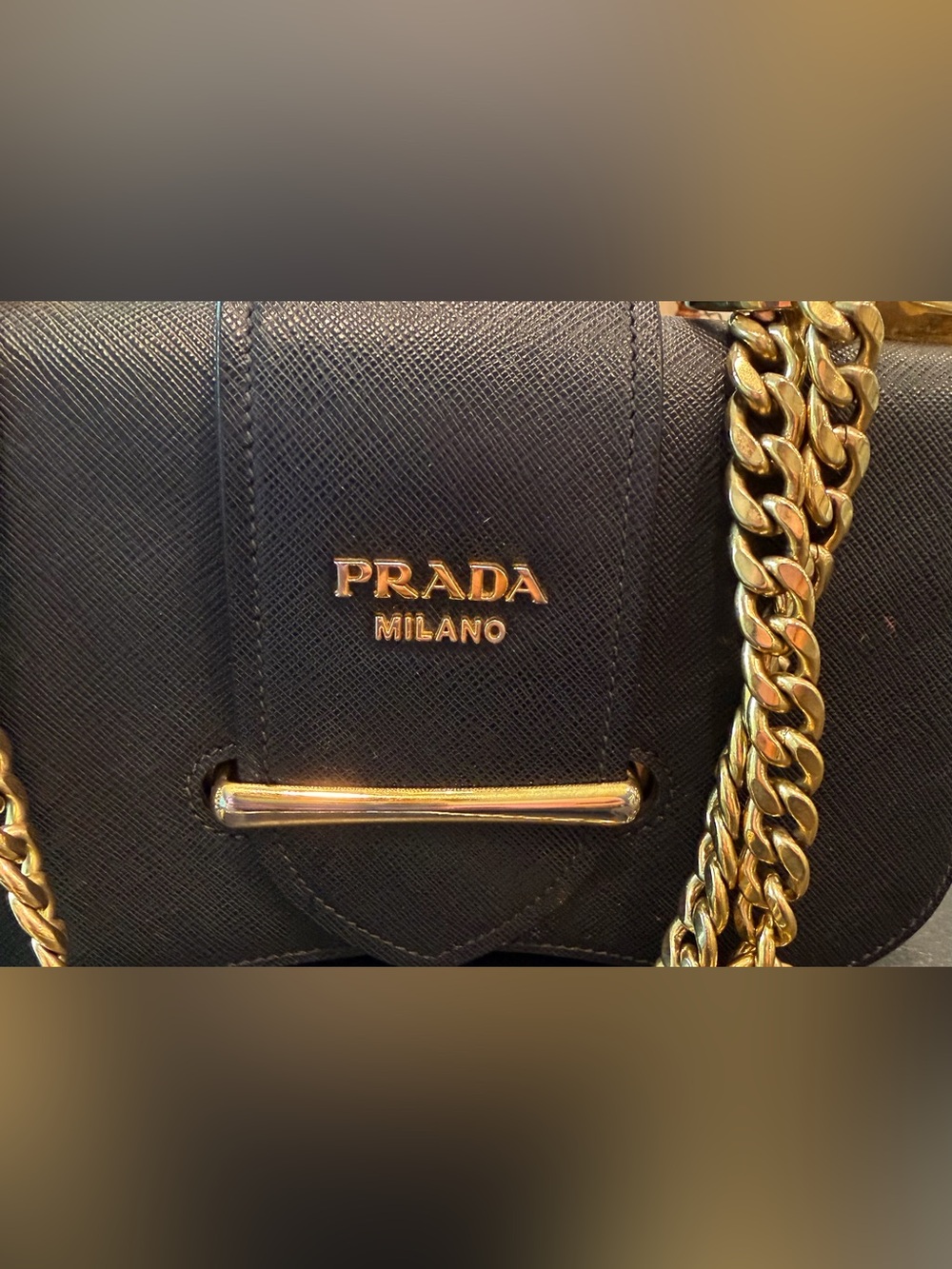 Prada Sidonie Black Saffiano Leather Gold Chain Shoulder Crossbody Designer Bag - Picture 17 of 17